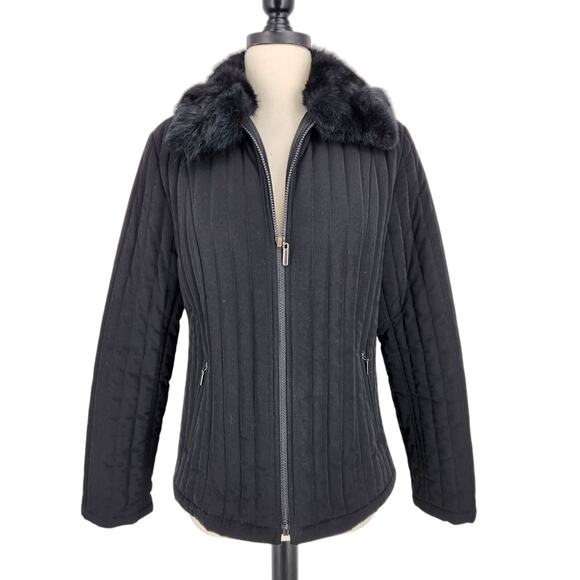 Croft & Barrow Quilted Zip Front Puffer Jacket Dyed Rabbit Fur Collar Size Med - Picture 1 of 6